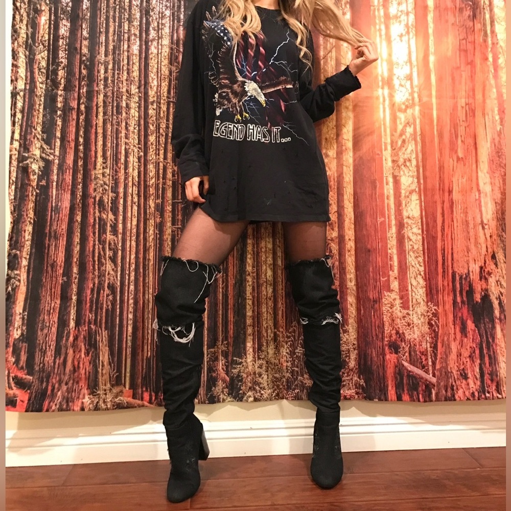 LF X Jeffery Campbell Denim Over The Knee Boot Size 7.5 Limited Edition | RARE